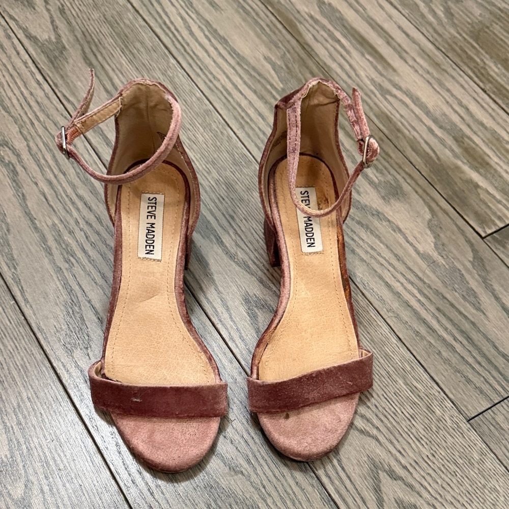 Steve Madden Blush Velvet Ankle Strap Heels